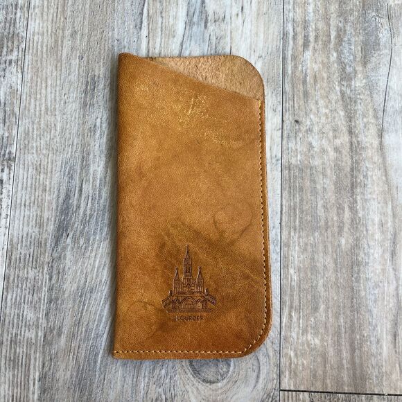 Leather Glasses Holder Brown Lourdes Design Vintage - Picture 1 of 6